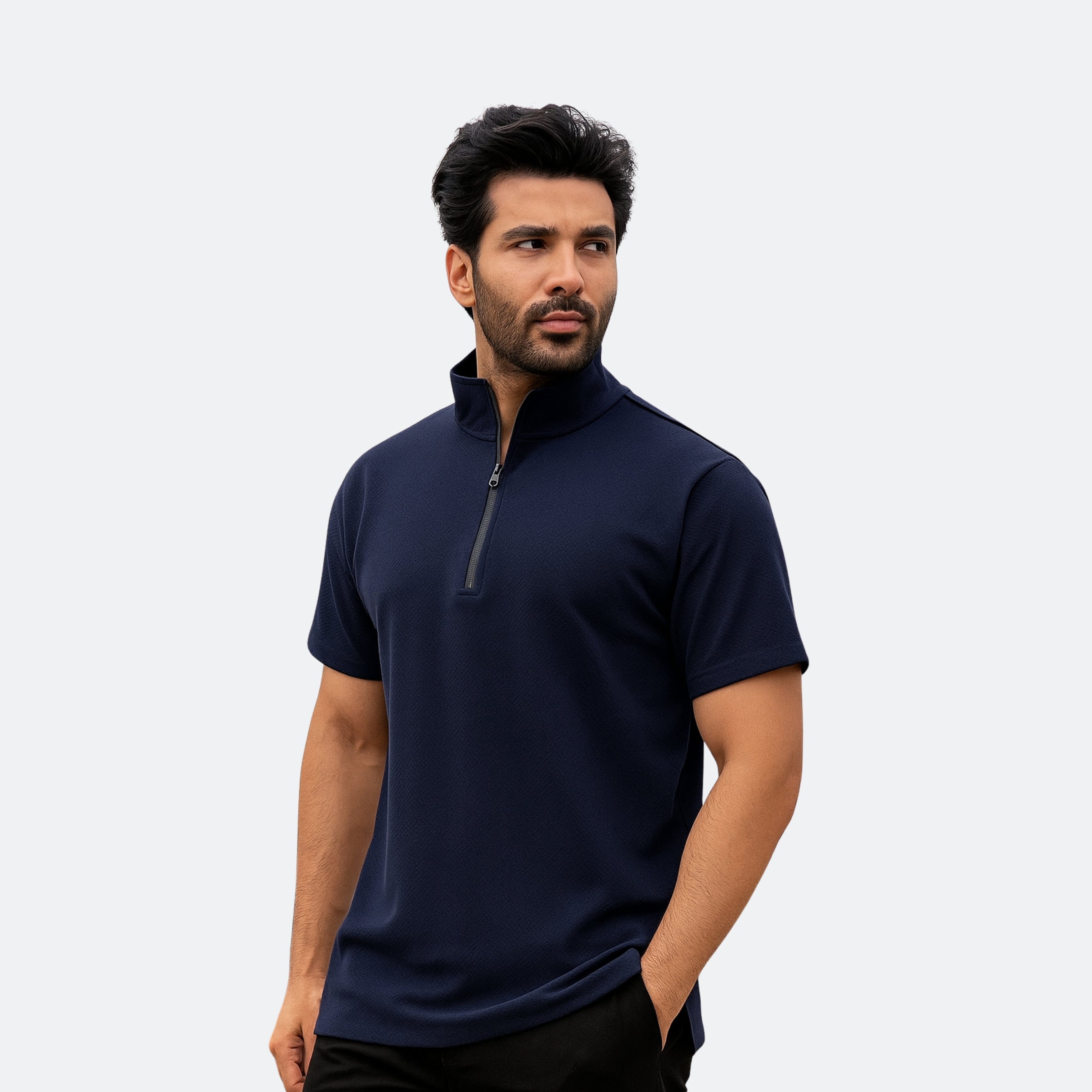 Zip Cotton Plain Polo T-Shirt