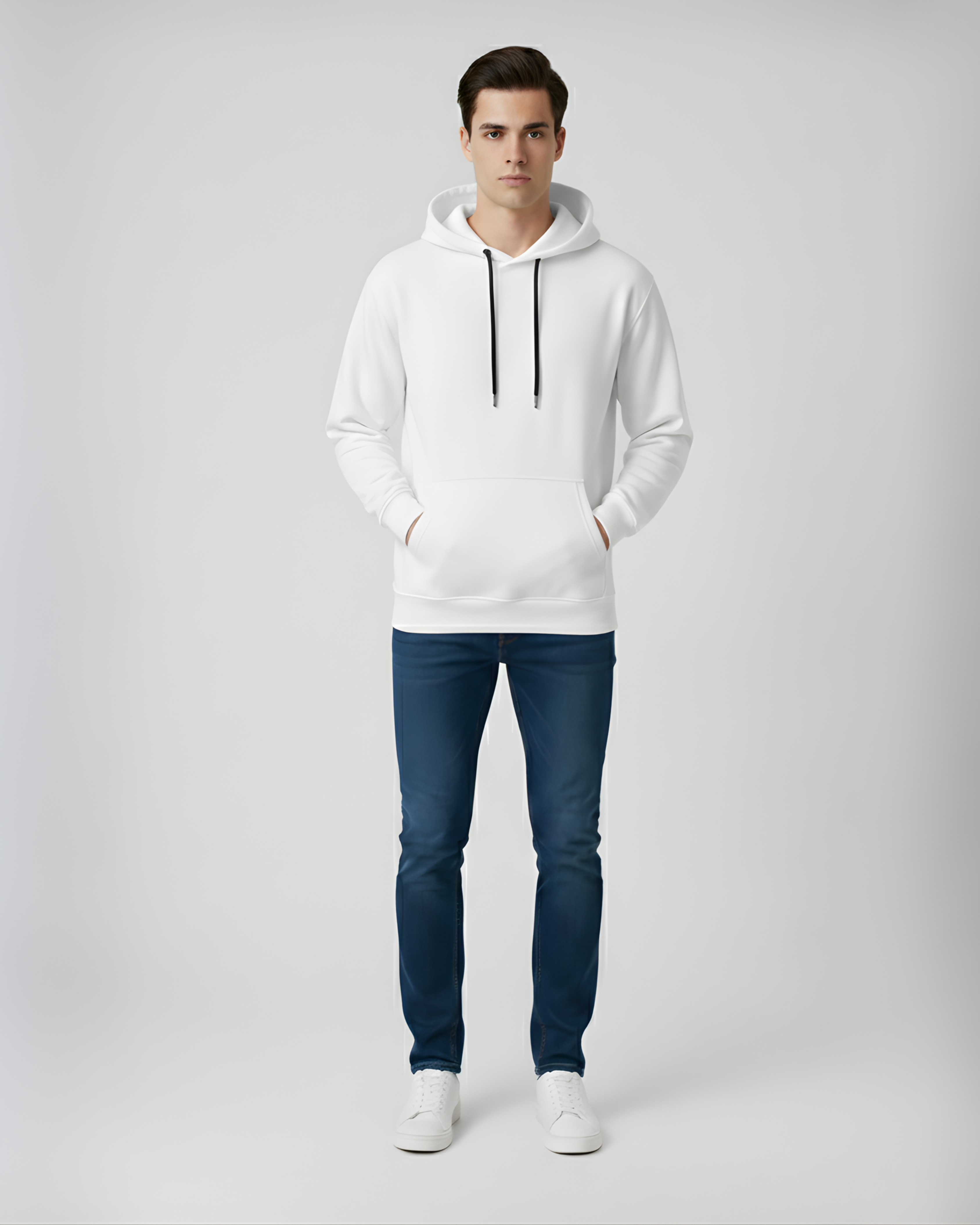 White Fleece Plain Hoodie