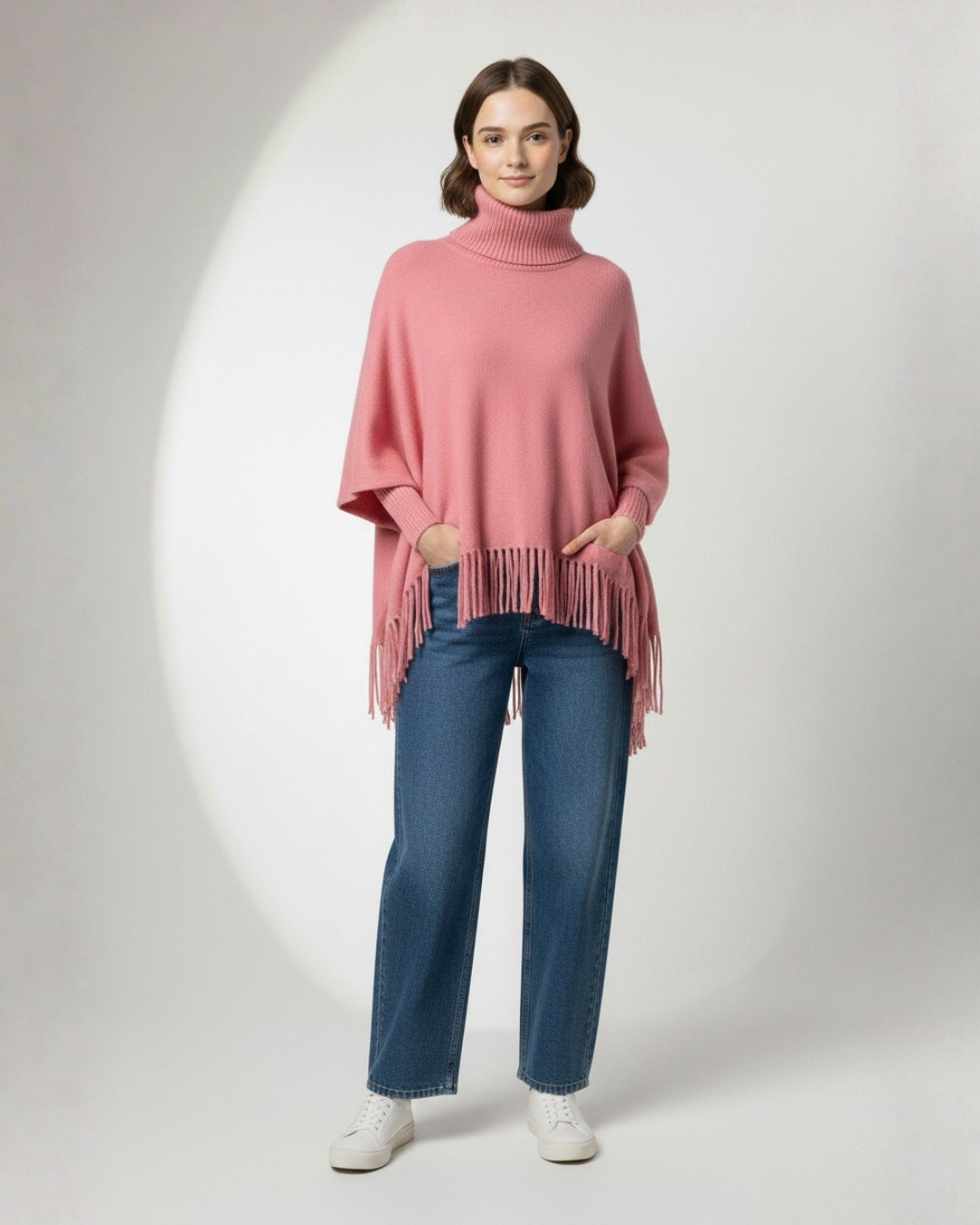 Fleece Poncho with High Neck