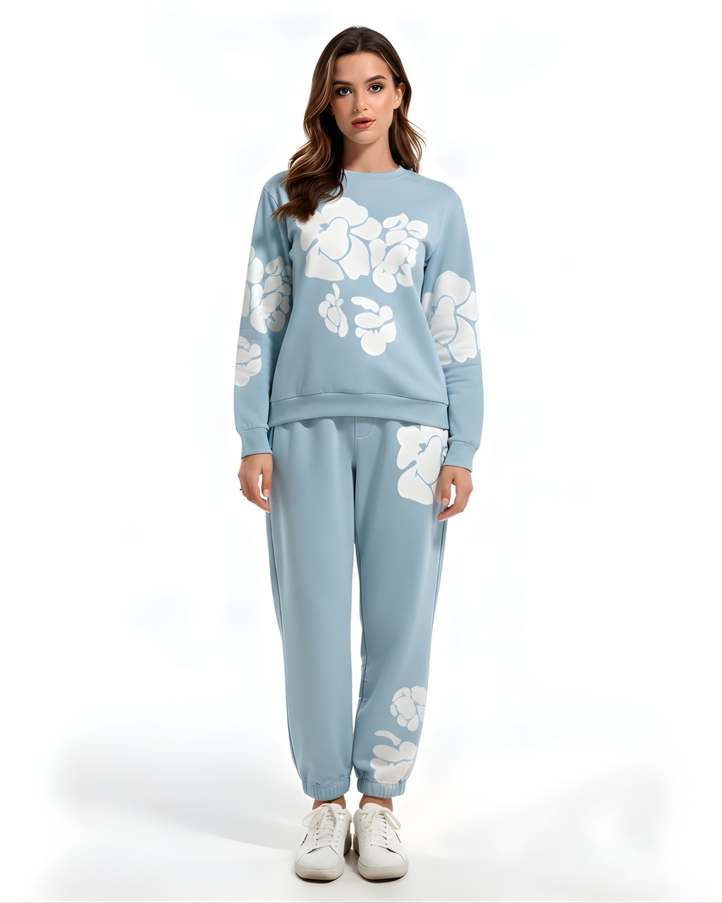 Aqua Fleece Printed Sweatshirt Tracksuit