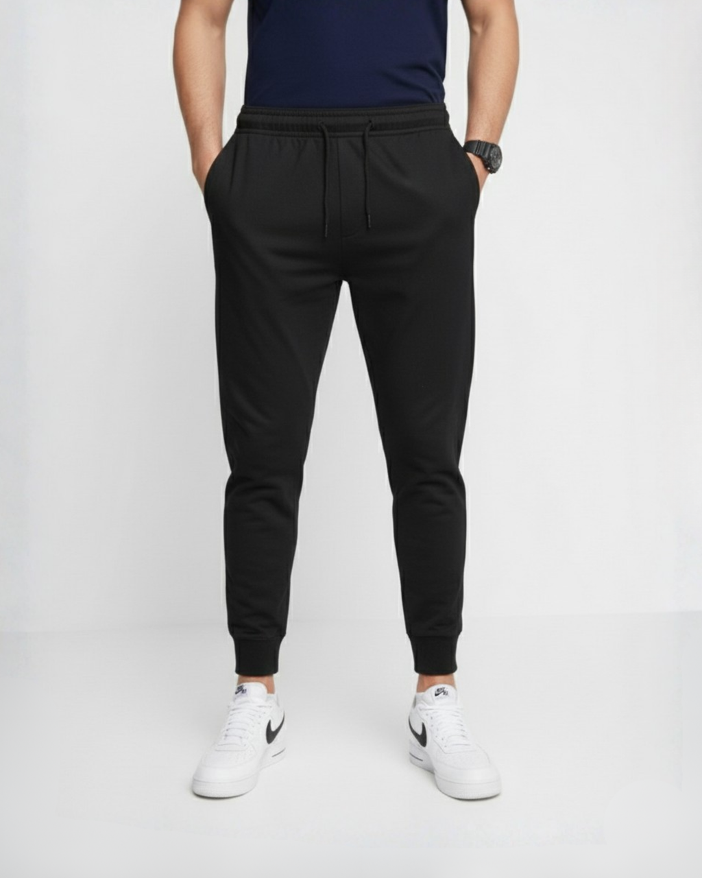 Black Cotton Jersey Plain Trouser