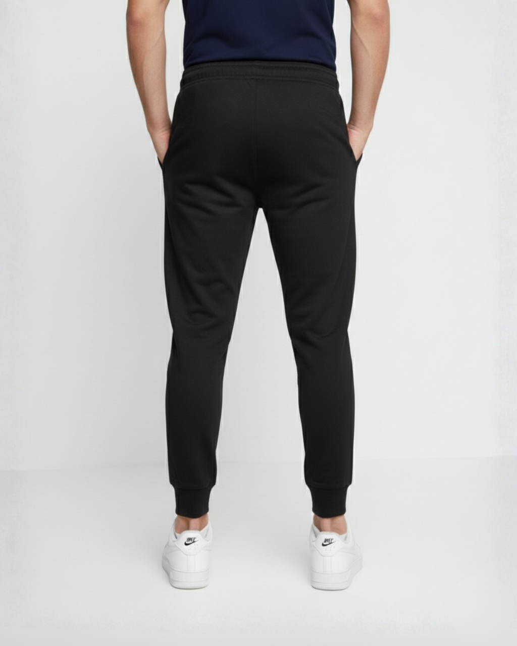 Black Cotton Jersey Plain Trouser