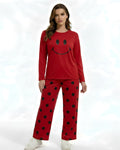 Red Cotton Jersey Printed Night Suit