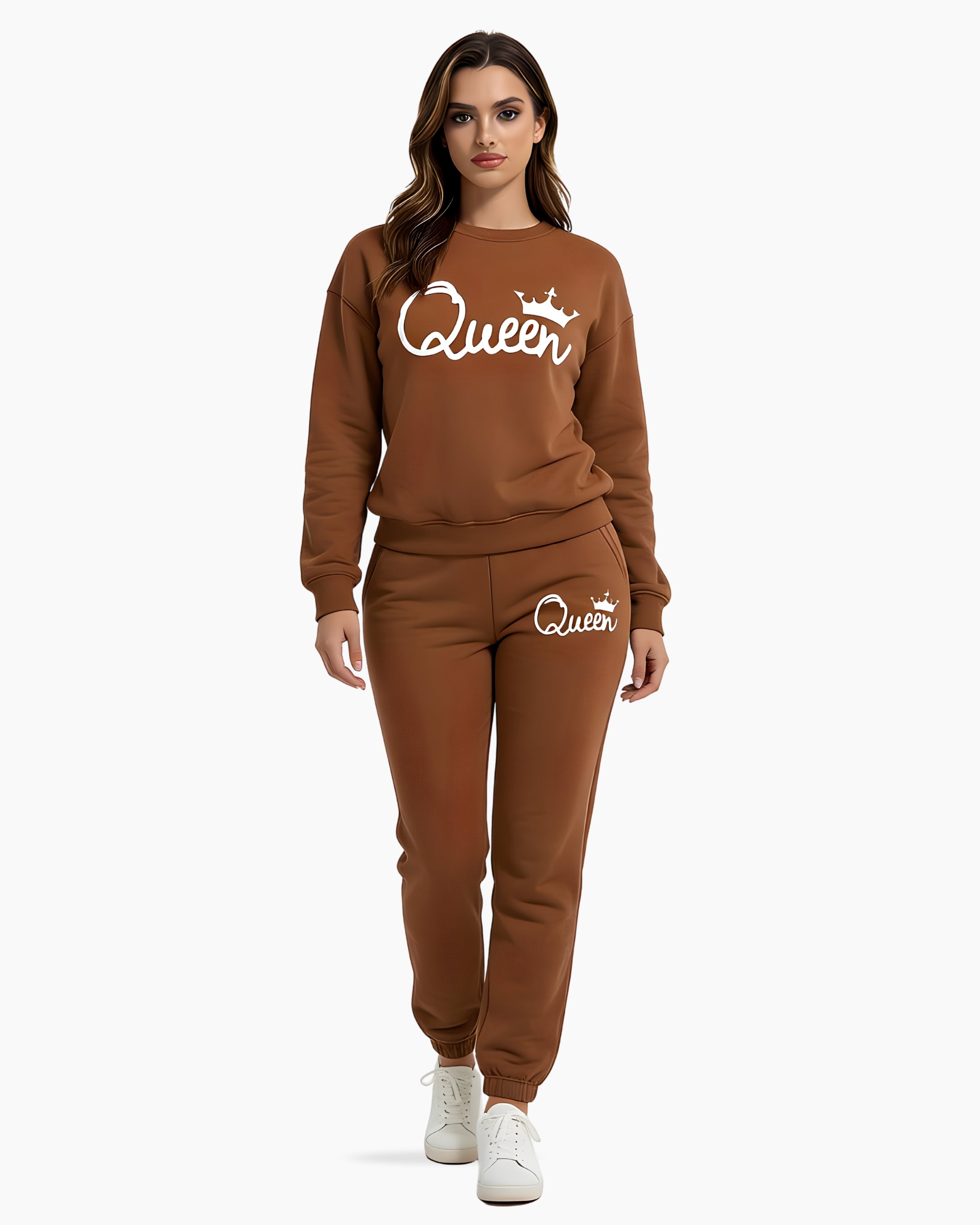 Fleece Printed Sweatshirt Tracksuit