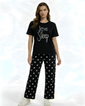 Black Cotton Jersey Printed Night Suit