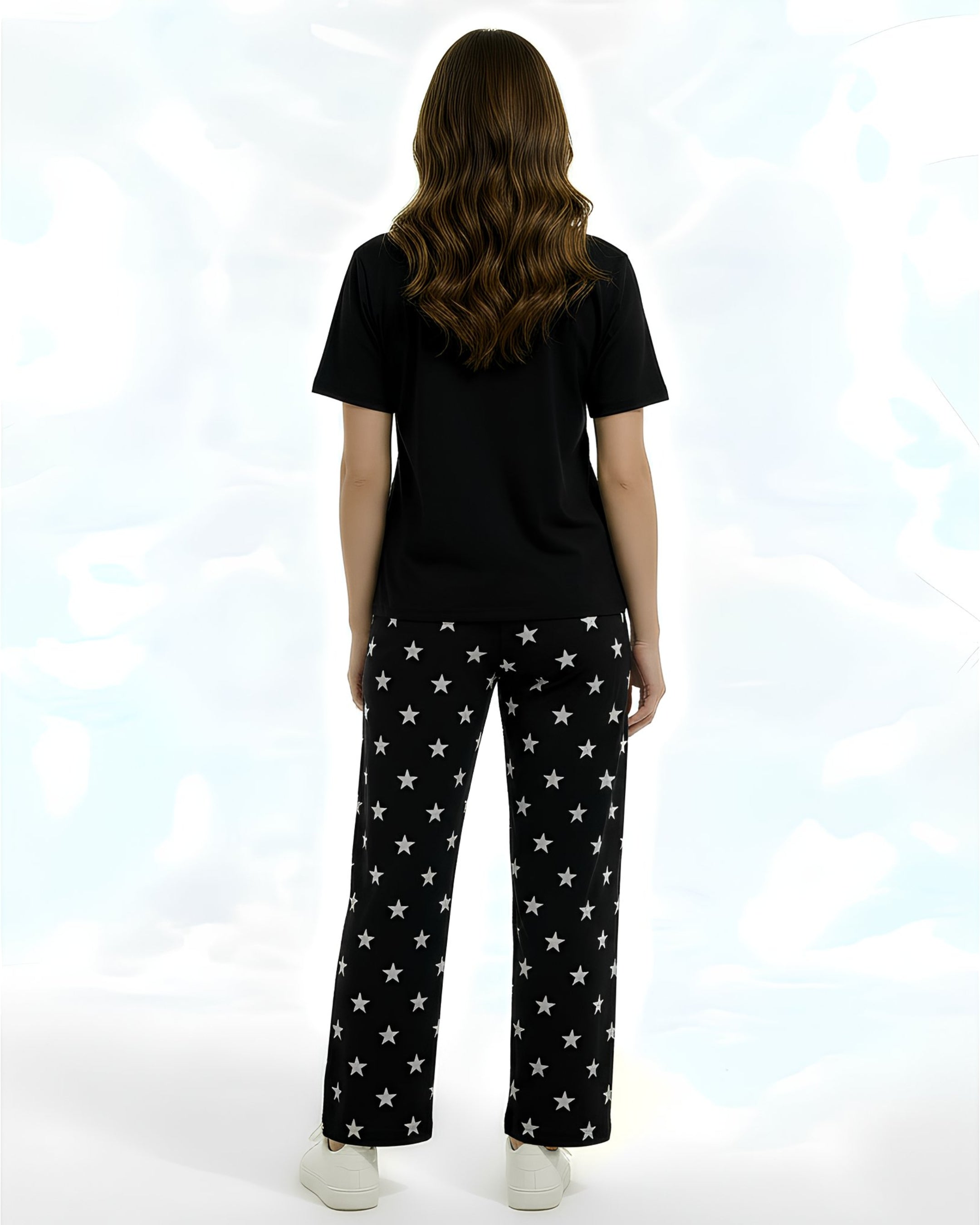 Black Cotton Jersey Printed Night Suit