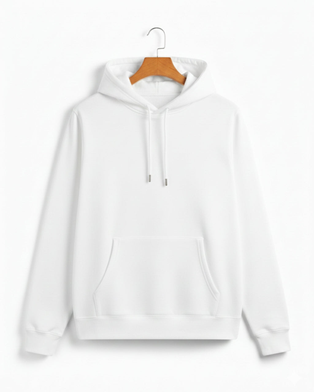 White Fleece Plain Hoodie