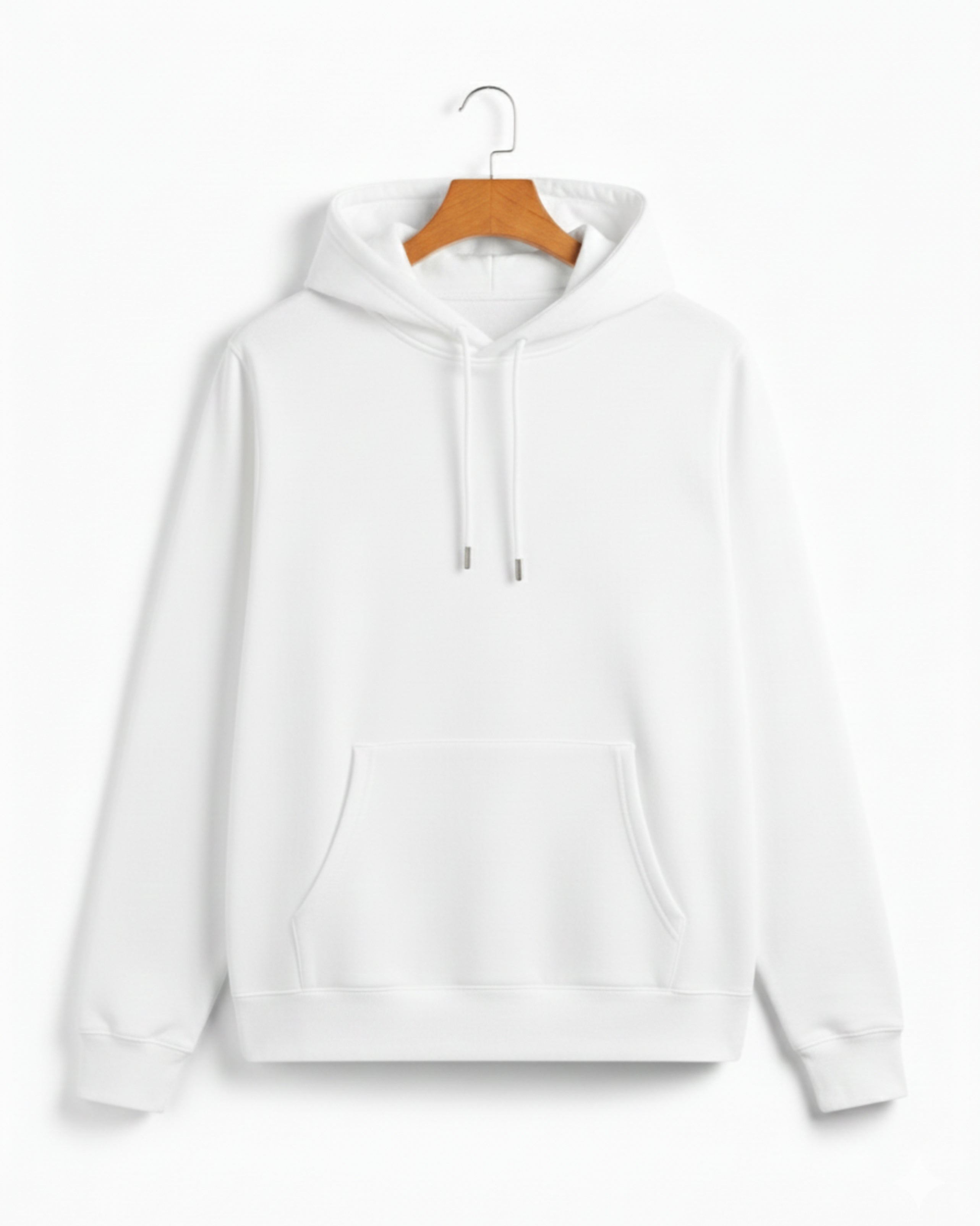 White Fleece Plain Hoodie